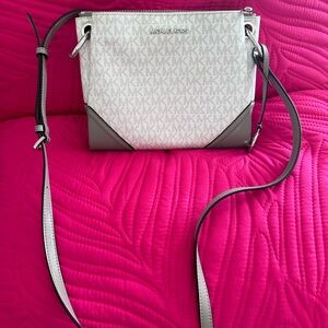 Michael Kors Monogrammed Cream and Gray Crossbody Bag